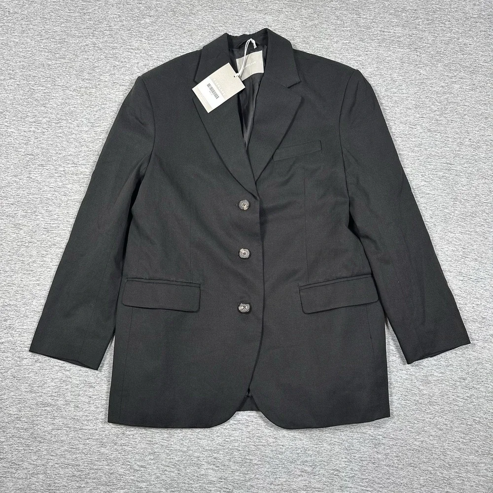 Everlane Blazer Jacket Womens Size 6 Black Oversized Three Button City NEW